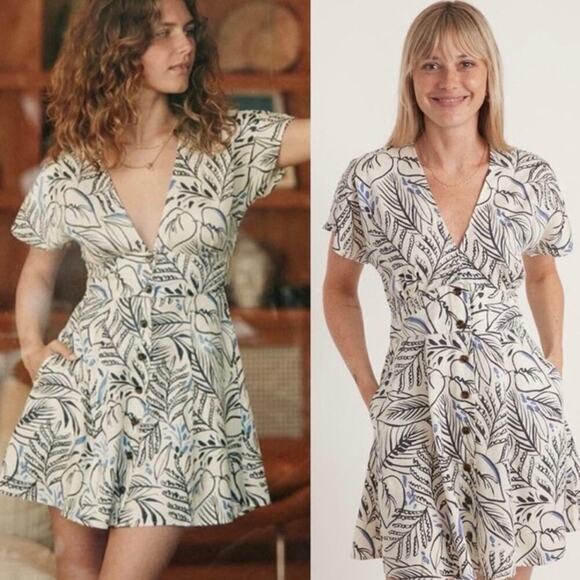 Marine Layer Camila Leaf Print Mini Dress Size S Button Front Resort Tropical - Picture 1 of 8